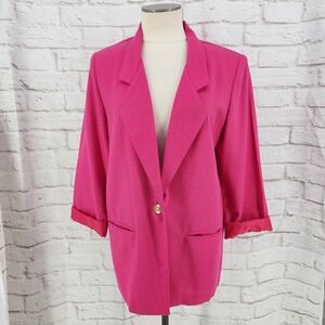 Vintage 90s Longline Blazer Bright Colorful Hot Pink Retro Office Vixen Boxy 10
